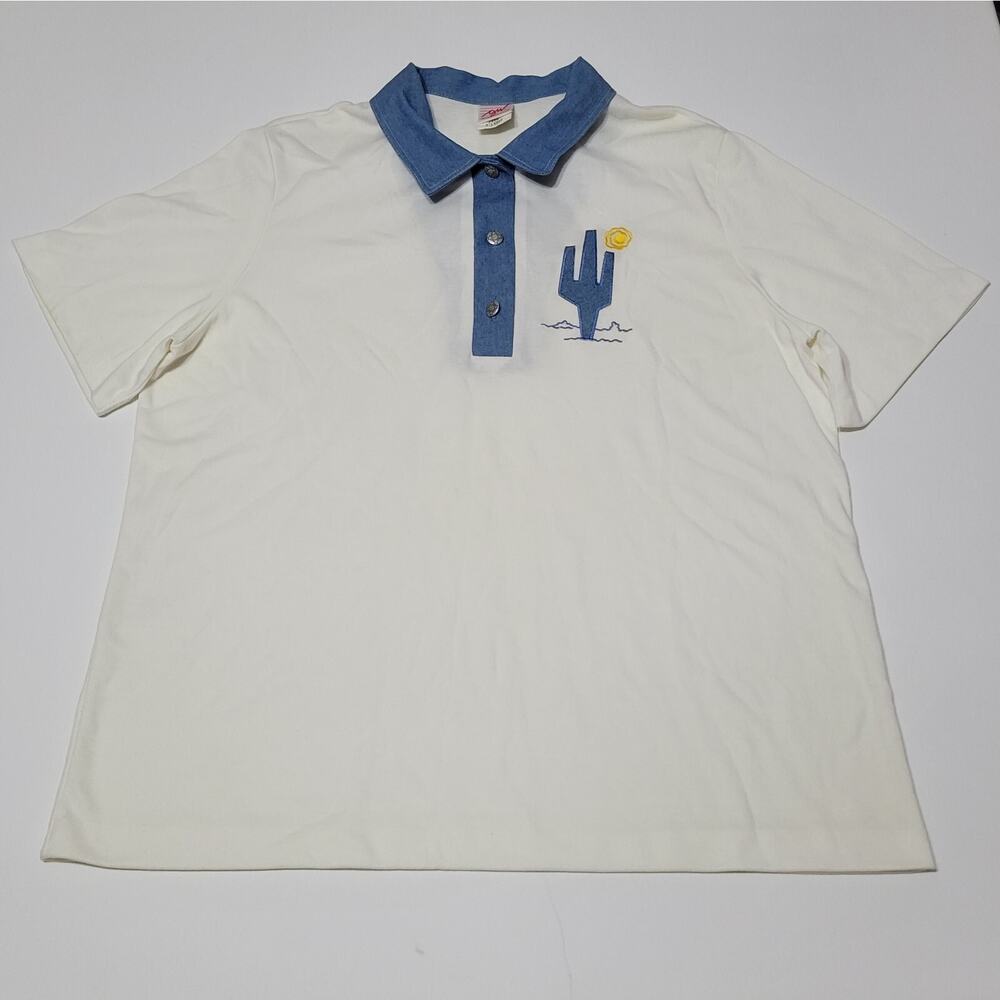 Vtg G.W. DIVISION OF GRAFF White Blur Embroidered Cactus Collared Mens Size XL